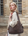 Vintage Multi-Pocket PU Shoulder Bag with Detachable Crossbody Strap