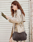 Vintage Multi-Pocket PU Shoulder Bag with Detachable Crossbody Strap