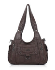 Vintage Multi-Pocket PU Shoulder Bag with Detachable Crossbody Strap