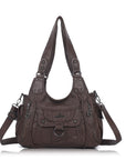 Vintage Multi-Pocket PU Shoulder Bag with Detachable Crossbody Strap
