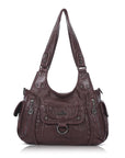 Vintage Multi-Pocket PU Shoulder Bag with Detachable Crossbody Strap