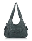 Vintage Multi-Pocket PU Shoulder Bag with Detachable Crossbody Strap