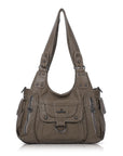 Vintage Multi-Pocket PU Shoulder Bag with Detachable Crossbody Strap