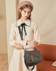 Vintage Multi-Pocket PU Shoulder Bag with Detachable Crossbody Strap