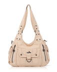 Vintage Multi-Pocket PU Shoulder Bag with Detachable Crossbody Strap