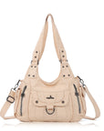 Vintage Multi-Pocket PU Shoulder Bag with Detachable Crossbody Strap