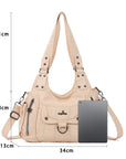 Vintage Multi-Pocket PU Shoulder Bag with Detachable Crossbody Strap