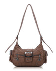 Moto-Inspired Multi-Pocket Crescent Shoulder Bag