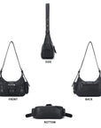 Moto-Inspired Multi-Pocket Crescent Shoulder Bag