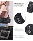Moto-Inspired Multi-Pocket Crescent Shoulder Bag
