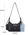 Moto-Inspired Multi-Pocket Crescent Shoulder Bag