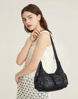 Moto-Inspired Multi-Pocket Crescent Shoulder Bag