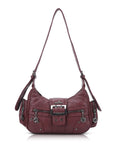 Moto-Inspired Multi-Pocket Crescent Shoulder Bag