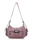 Moto-Inspired Multi-Pocket Crescent Shoulder Bag
