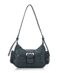 Moto-Inspired Multi-Pocket Crescent Shoulder Bag