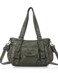 Utility-Inspired Multi-Pocket PU Tote Bag