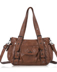 Utility-Inspired Multi-Pocket PU Tote Bag
