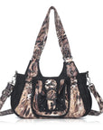 Curved-Panel Studded Buckle Shoulder Tote Bag