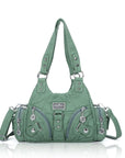 Moto-Style Zip-Detail Multi-Pocket Shoulder Bag