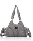 Moto-Style Zip-Detail Multi-Pocket Shoulder Bag