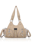 Moto-Style Zip-Detail Multi-Pocket Shoulder Bag