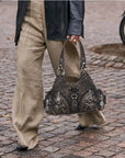 Moto-Style Zip-Detail Multi-Pocket Shoulder Bag