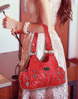 Moto-Style Zip-Detail Multi-Pocket Shoulder Bag