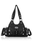Moto-Style Zip-Detail Multi-Pocket Shoulder Bag