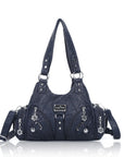 Moto-Style Zip-Detail Multi-Pocket Shoulder Bag