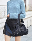 Moto-Style Zip-Detail Multi-Pocket Shoulder Bag