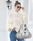Moto-Style Zip-Detail Multi-Pocket Shoulder Bag
