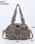 Rock-Chic Leopard Print Studded Multi-Pocket Shoulder Bag