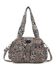 Rock-Chic Leopard Print Studded Multi-Pocket Shoulder Bag