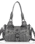 Y2K Washed Multi-Pocket Crescent Hobo Bag