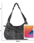 Large Studded Utility Hobo Shoulder Bag