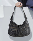 Large Studded Utility Hobo Shoulder Bag
