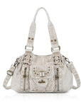 Washed Western Studded Shoulder Tote Bag with Lace-Up Detail