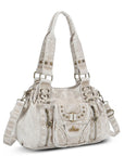 Washed Western Studded Shoulder Tote Bag with Lace-Up Detail