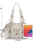 Washed Western Studded Shoulder Tote Bag with Lace-Up Detail