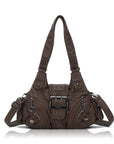 Buckle-Detail Convertible Multi-Pocket Shoulder Bag
