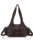 Buckle-Detail Convertible Multi-Pocket Shoulder Bag