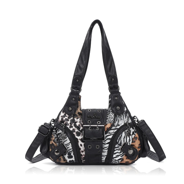 Buckle-Detail Convertible Multi-Pocket Shoulder Bag