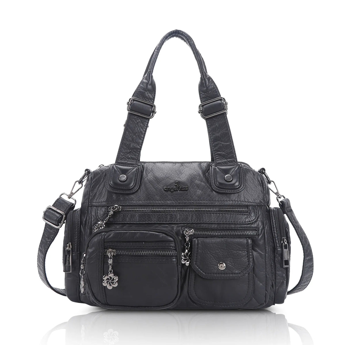 Moto Multi-Zip Shoulder Bag with Wide Handles