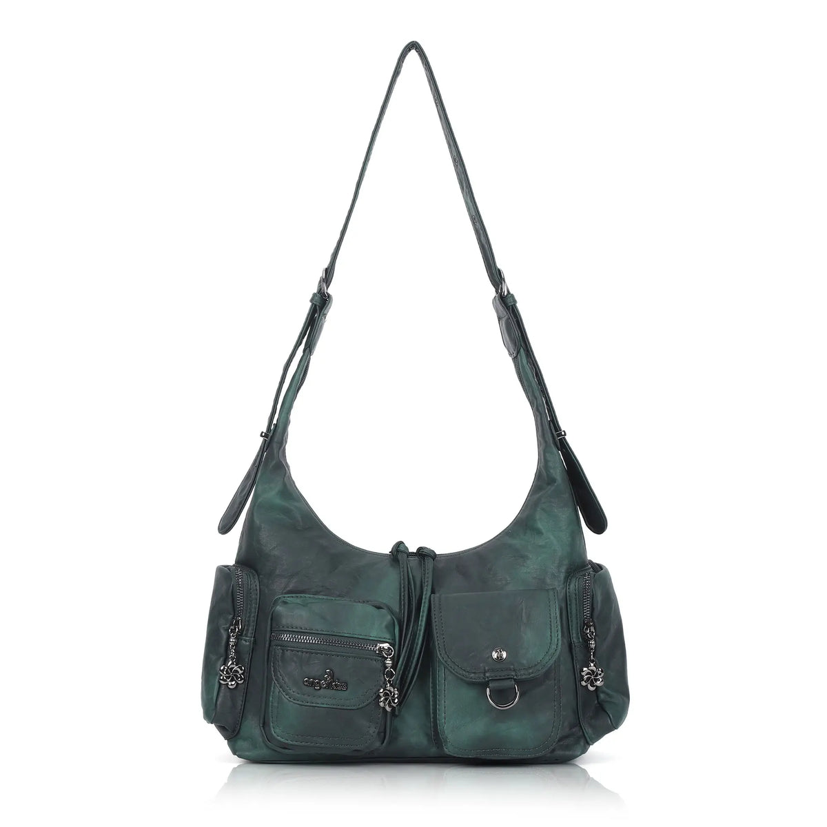 Shoulder Bag – Vintage Crescent with Flower Zip Charms