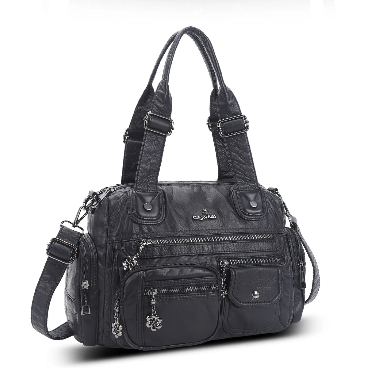 Moto Multi-Zip Shoulder Bag with Wide Handles