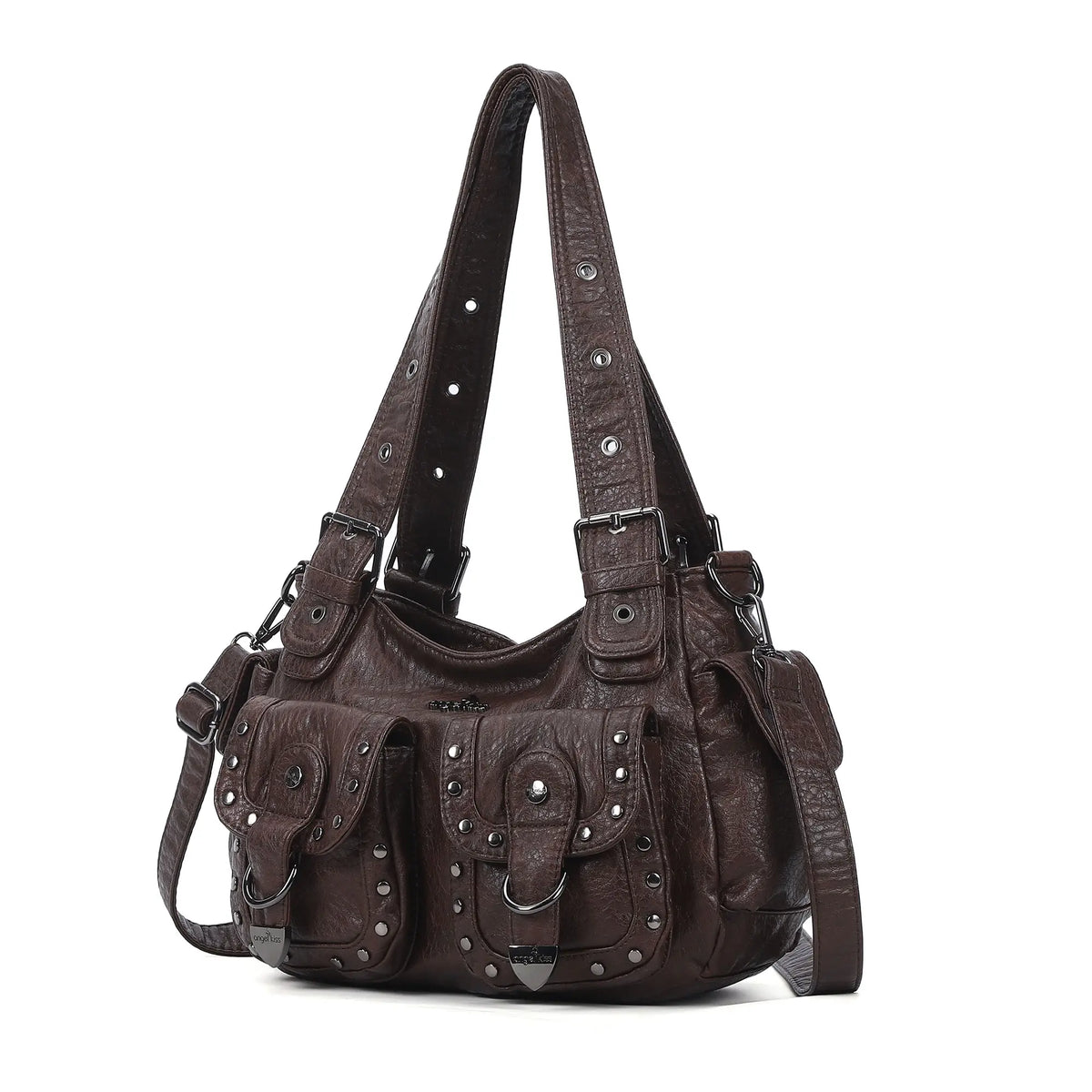 Vintage Studded Multi-Pocket PU Shoulder Bag