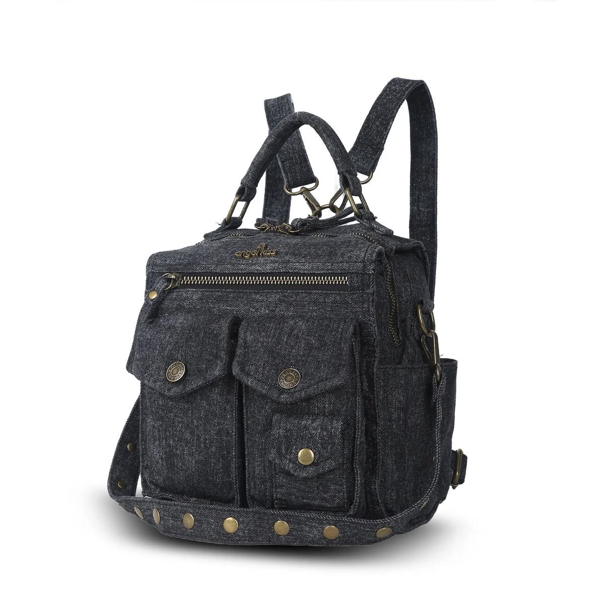 Convertible Denim Twin-Pocket Backpack
