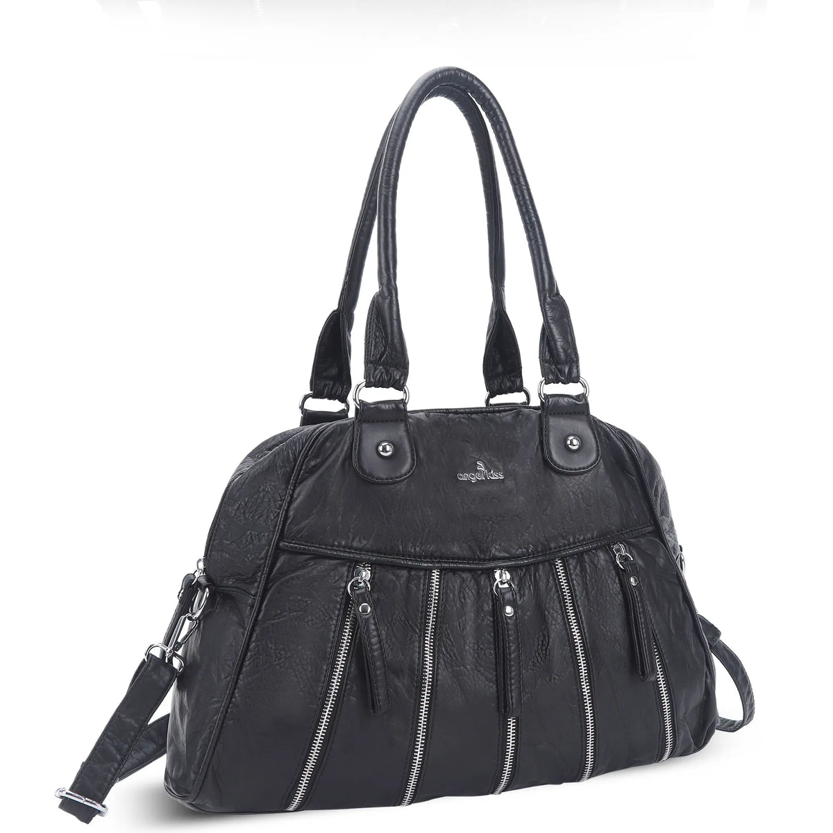 Vintage Vertical-Zip Multi-Pocket Shoulder Bag