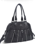 Vintage Vertical-Zip Multi-Pocket Shoulder Bag