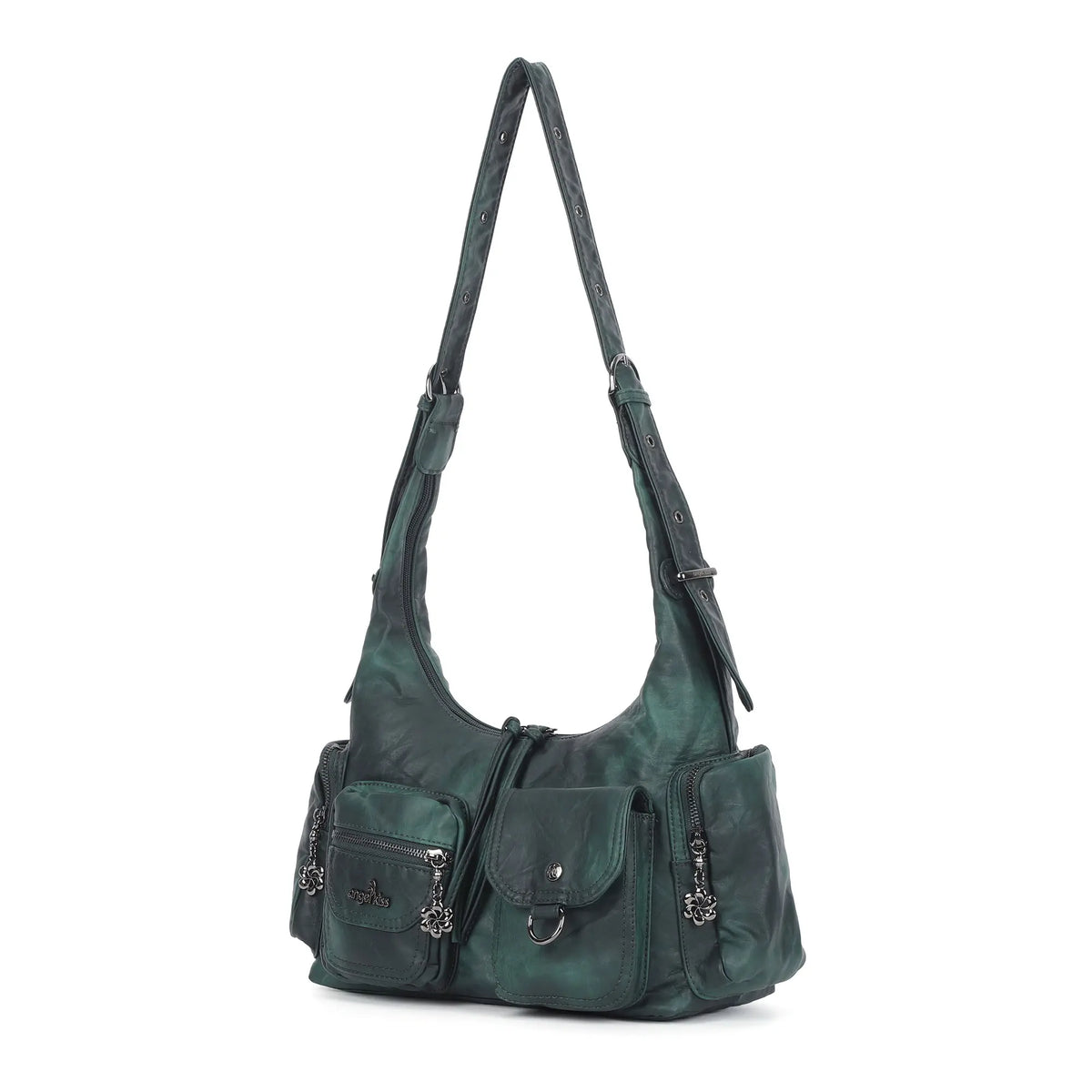 Shoulder Bag – Vintage Crescent with Flower Zip Charms